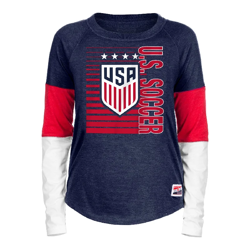 Women's New Era USWNT Colorblock Navy Long Sleeve Tee