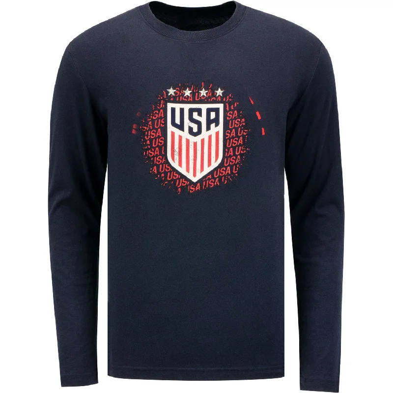 Men's New Era USWNT Retro Repeat Long Sleeve Navy Tee