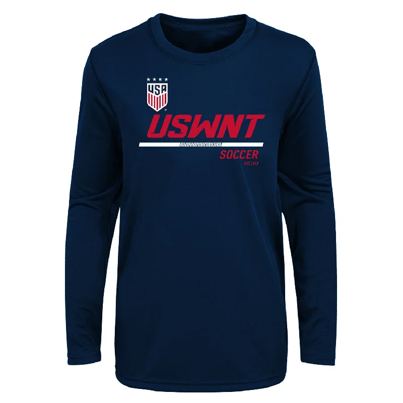 Youth Outerstuff US WNT Engage Poly Navy Long Sleeve Tee