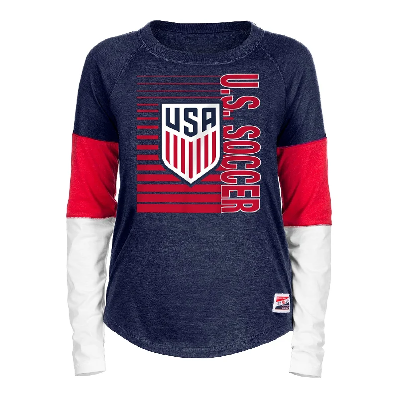 Women's New Era USMNT Colorblock Navy Long Sleeve Tee