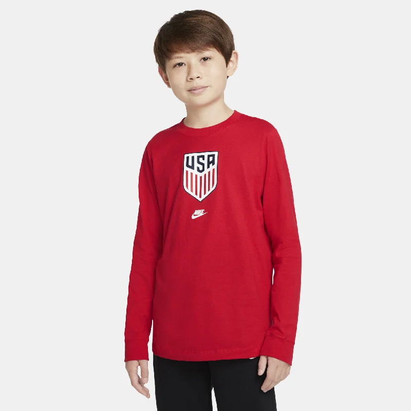 Youth Nike USMNT Crest Long Sleeve Red Tee